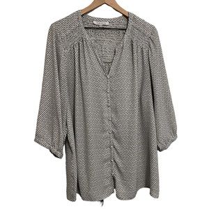 Rose + Olive Black and White 3/4 Sleeves Pullover Polka Dot Tunic Lightweight